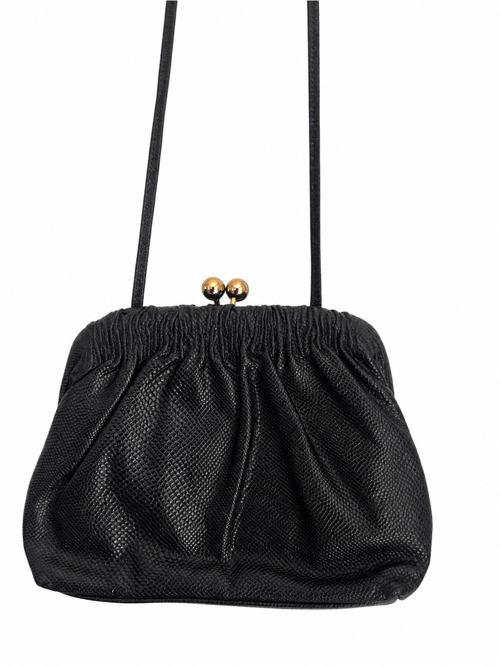 Etra Women's Vtg leather Crossbody Bag with Gold Tone Clasp Black Evening Purse